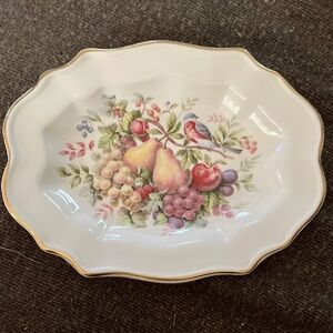 Wedgwood Floral Fruit Design Porcelain Dish with Gold Trim Vintage